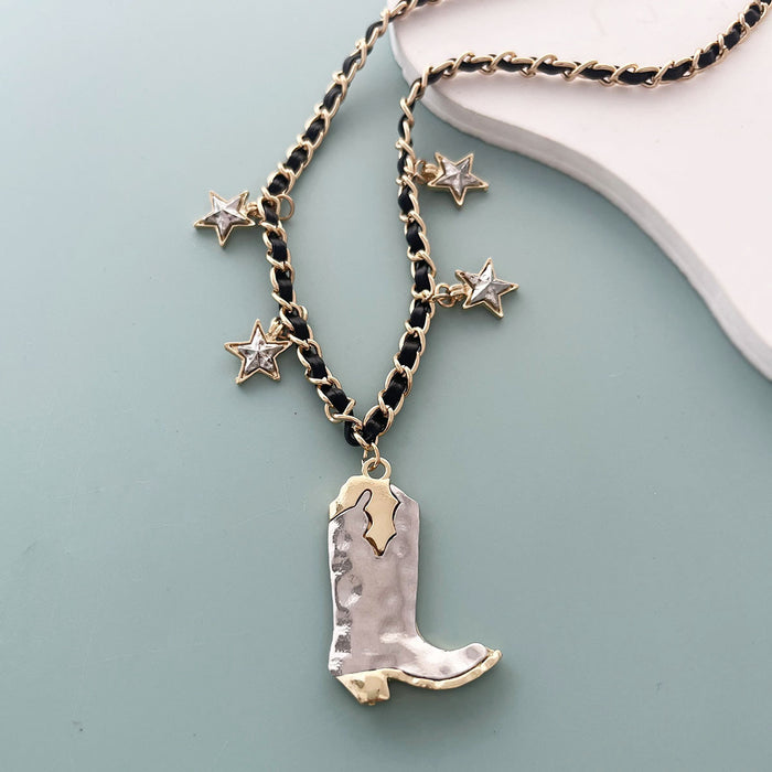 Wholesale Western Denim Style Personalized Alloy Ancient Silver Boots Pendant Necklace
