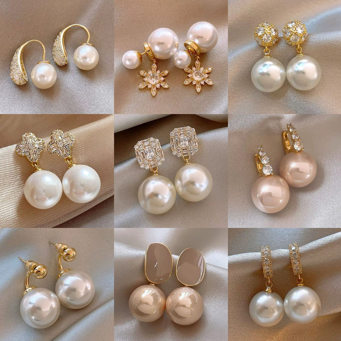 Wholesale Silver needle zircon round artificial pearl earrings high-end luxury retro earrings unique French design earrings