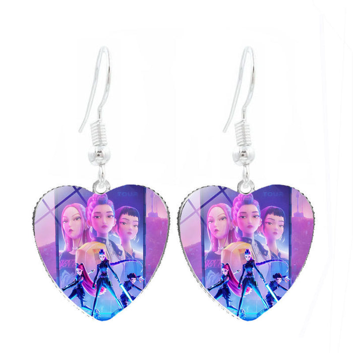 Wholesale Kpop Heart-shaped earrings cartoon anime personalized ear hooks and earrings