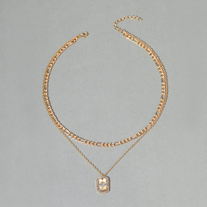 Wholesale Jewelry set with diamonds, thick chain, multi-layer necklace, exaggerated alloy pendant, collarbone chain