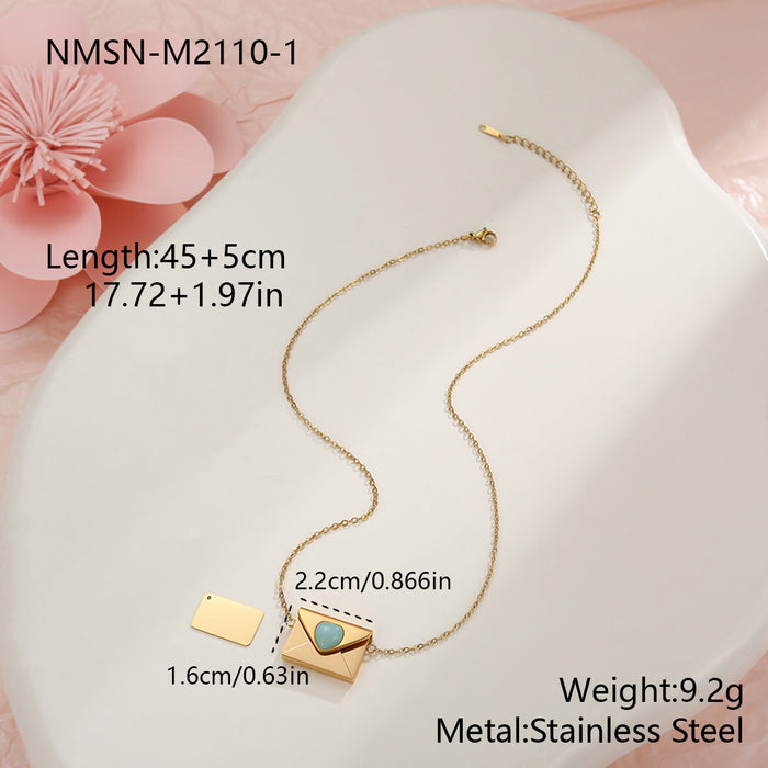 Wholesale Valentine' s Day Natural Stone Heart-Shaped Envelope Stainless Steel Necklace