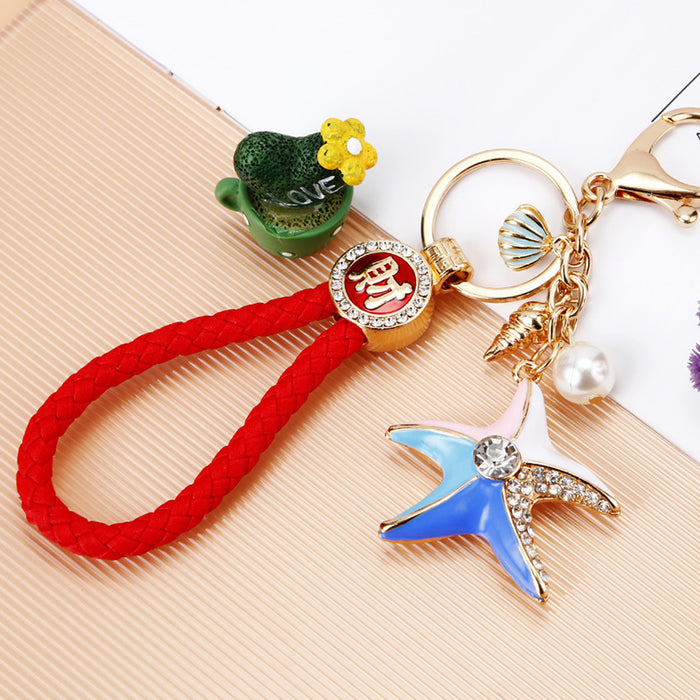 Wholesale Pearl Shell Sea Star Car Keychain Pendant Metal Keychain Gift