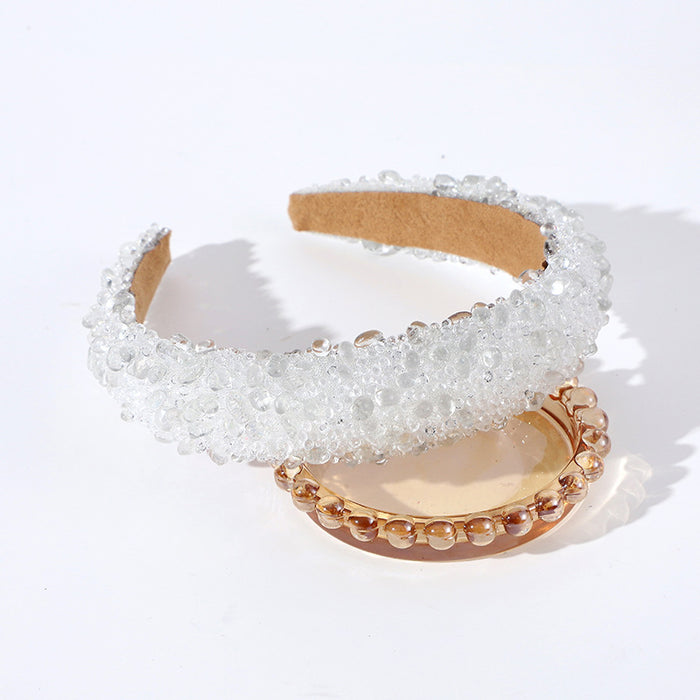 Wholesale Temperament headband women' s high-end super flash full diamond sponge daily dopamine solid color headband