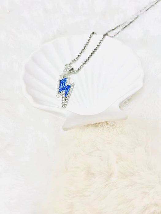 Wholesale New Full Diamond Lightning Pendant Personalized Trendy Jewelry Titanium Steel Necklace Accessories