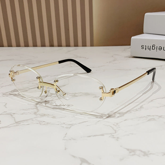 Wholesale Frameless cut sunglasses, fashionable oval frame glasses, gradient sunglasses