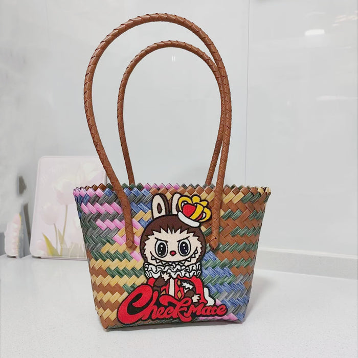 Wholesale Woven Basket Bag Shoulder Hand Bag Cute Rattan Cloth Cartoon Woven Bag