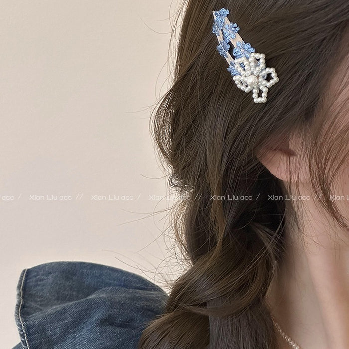 Wholesale Colorful beaded flower hair clip, new high-end headwear, forehead bangs, side clips with broken hair