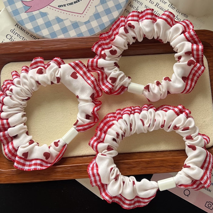 Wholesale high elastic red plaid polka dot love intestine circle cute girls high ponytail head rope hair ring