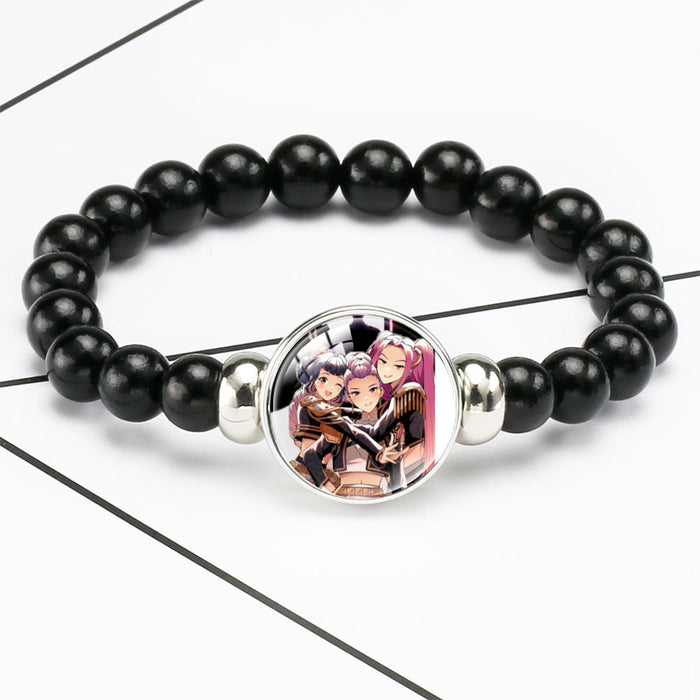 Wholesale KPOP black beaded elastic cord bracelets