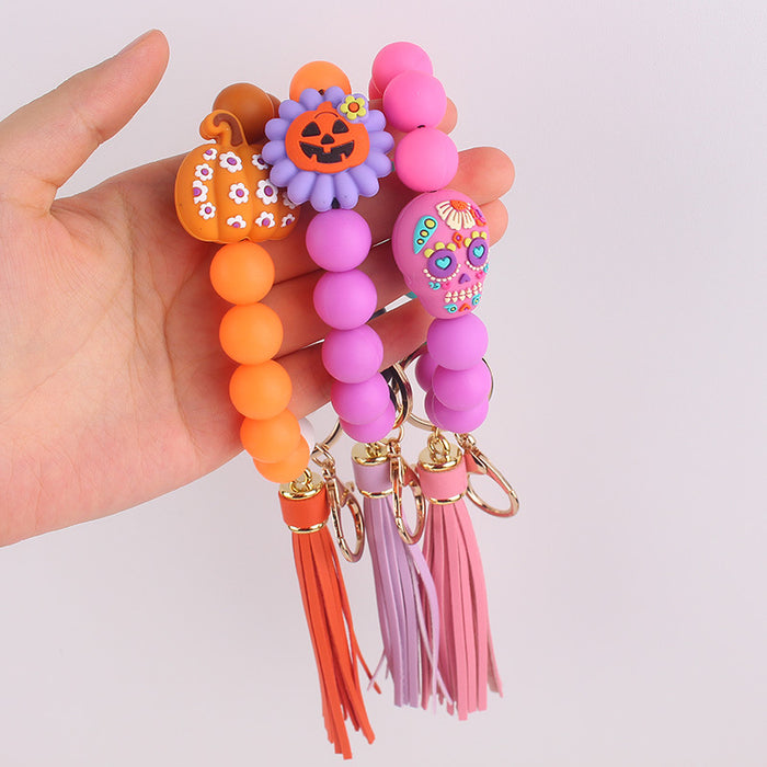 Wholesale  Food Grade Silicone Bunny Bracelet Wrist Keychain Tassel Bracelet