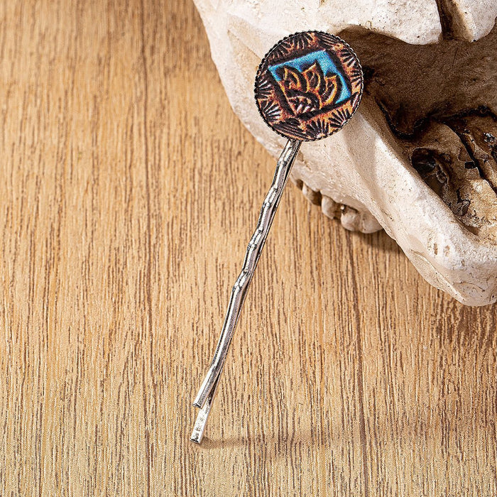 Wholesale leather western cactus horseshoe pattern printing hairpin