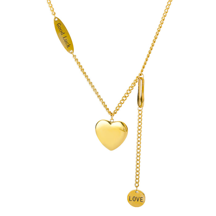 Wholesale Golden Love Pendant Double-Layer Titanium Steel Necklace