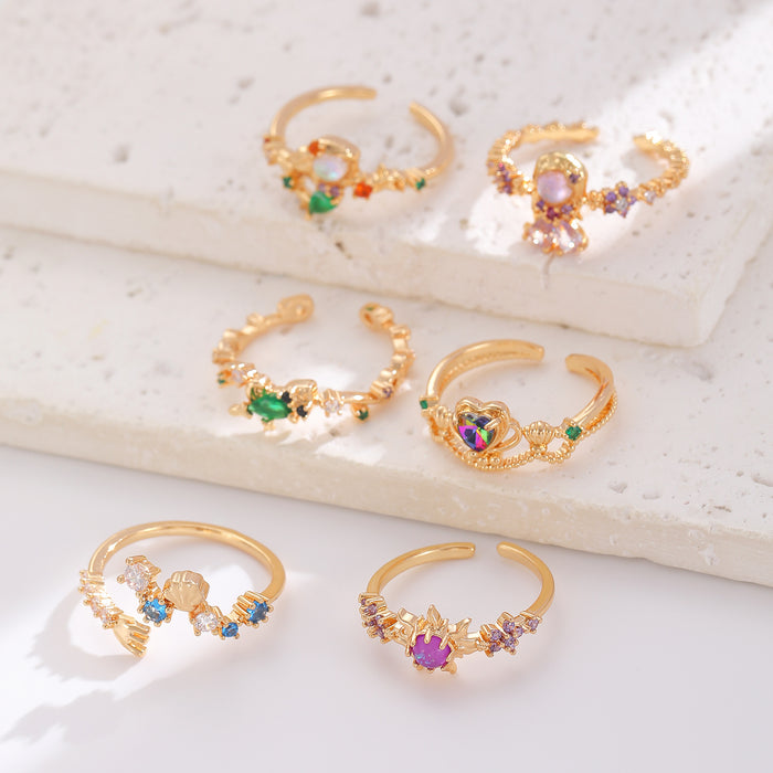 Wholesale Colorful zircon flower cartoon adjustable ring