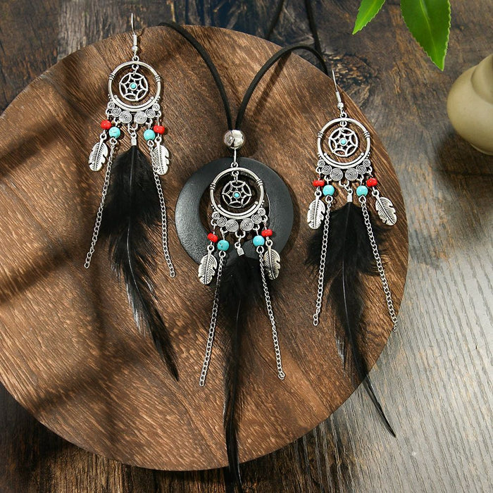 Wholesale Ethnic Geometric Antique Silver Alloy Earring Necklace Set - 4 Styles MOQ≥2
