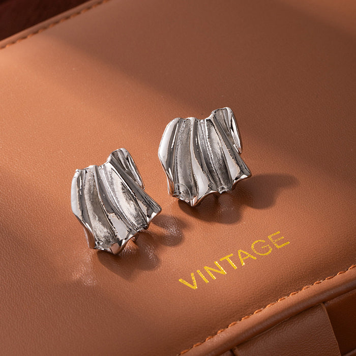 Wholesale Asymmetrical Pleated Earrings Metal Ins Cool Style Earrings Wavy Earrings