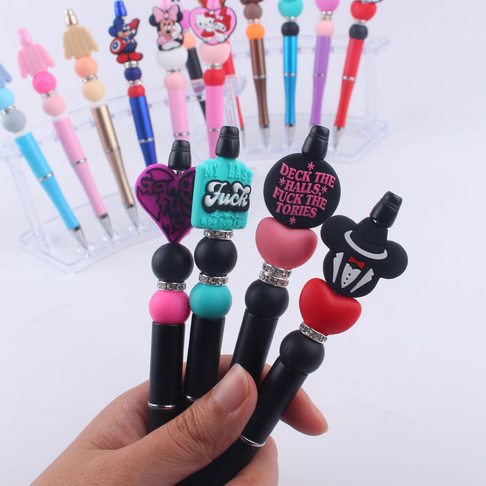 Wholesale Cute Cartoon Silicone Beaded Pen Creative DIY Colorful Plastic Multi-Function Gel Pen (M) JDC-BP-GuangTian012