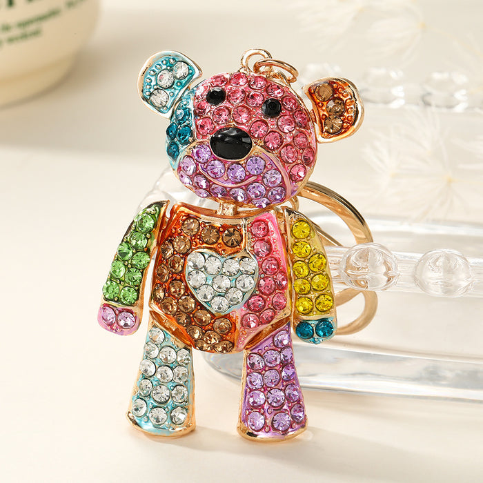 Wholesale Zinc Alloy Rhinestone Bear Keychain Pink-Purple Gradient Boutique