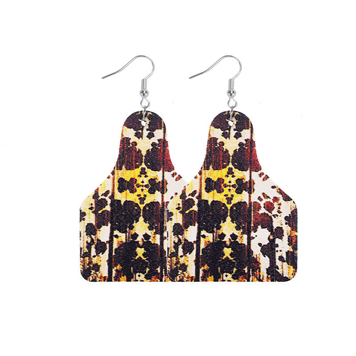 Wholesale Retro Western Cowboy Old Style Flower Bull Head Ethnic Style Print Women' s Leather Earrings