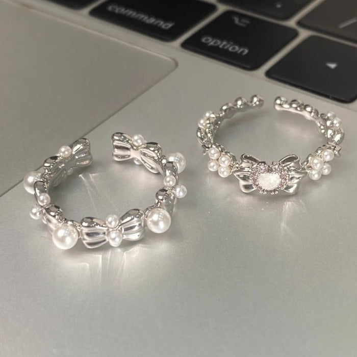 Wholesale Silver imitation pearl ring women' s simple and versatile open ring