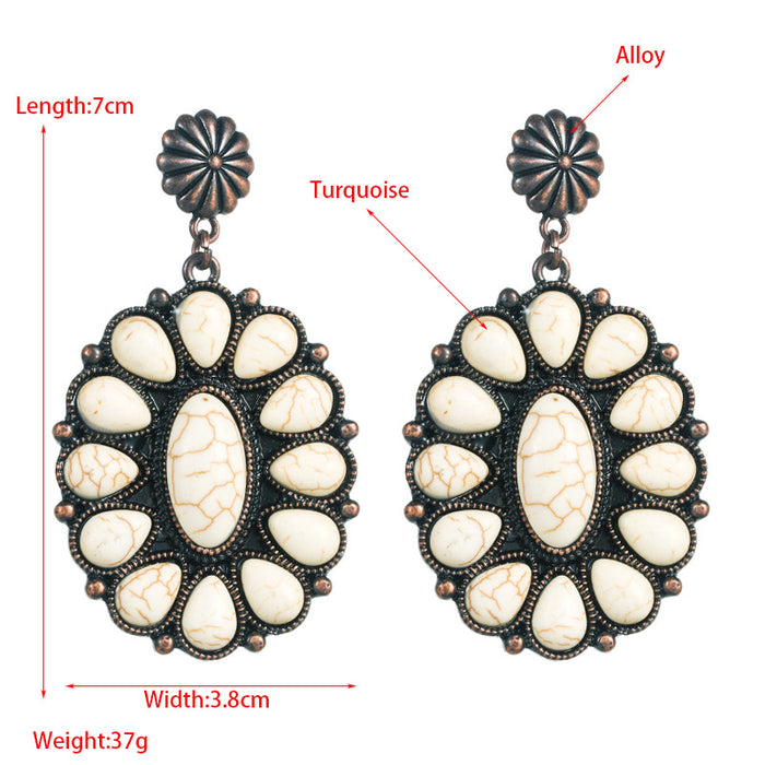 Wholesale Vintage copper-plated statement earrings inlaid with white and turquoise
