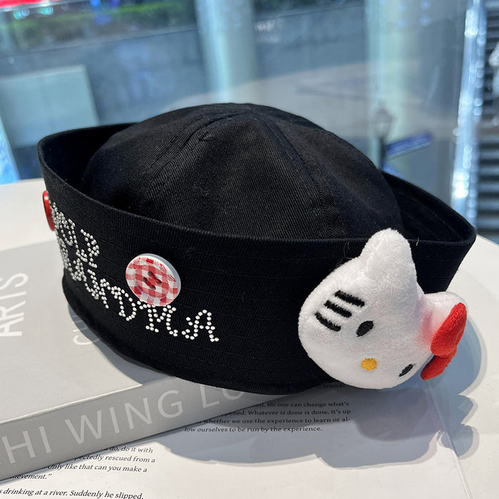 Wholesale Cute Cat Hat Bowknot Rhinestone Bucket Hat Millennial  Flap Navy Beret