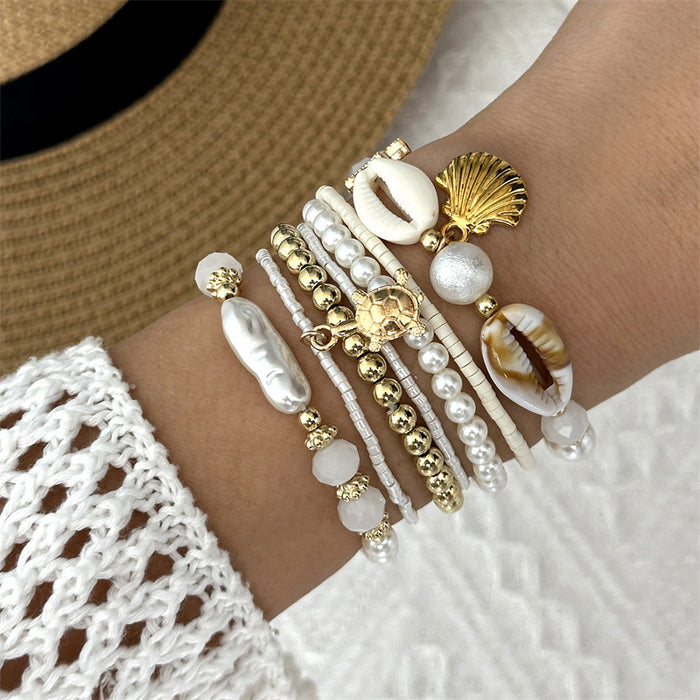 Wholesale Ocean Starfish Shell Stacking Bracelet Set Trendy Beaded Handmade Jewelry