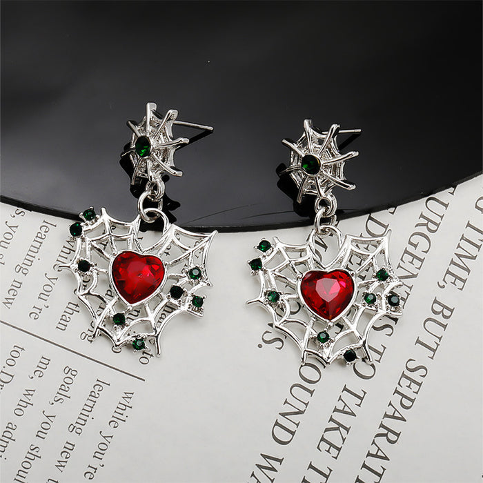 Wholesale Halloween Love Spider Web Alloy Earrings JDC-ES-Rulong005