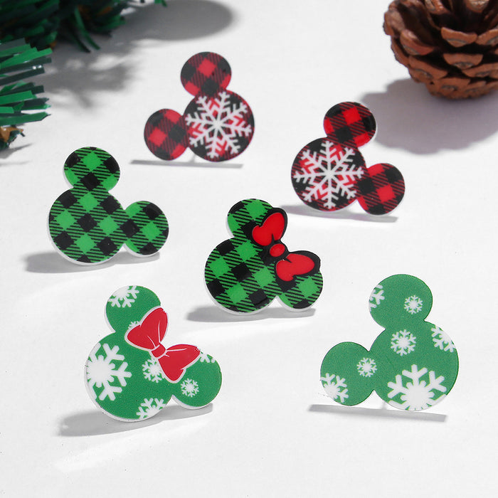 Wholesale Christmas check snowflake bow  acrylic three-piece cute earrings for women