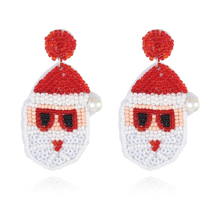 Wholesale Christmas Fabric Rice Bead Earrings Hand-Sewn Christmas Tree Old Man Snowman Snowflake Earrings