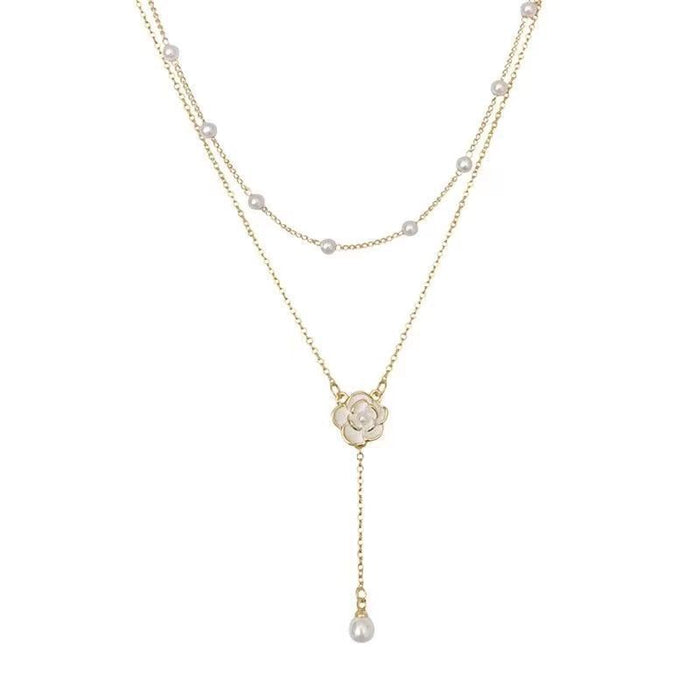 Wholesale Double layered tassel pearl necklace, niche design pendant, collarbone chain, high-end temperament, neck chain