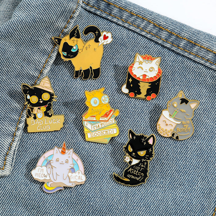 Wholesale Cute cartoon funny personality kitten brooch cat metal badge clothes bag accessories