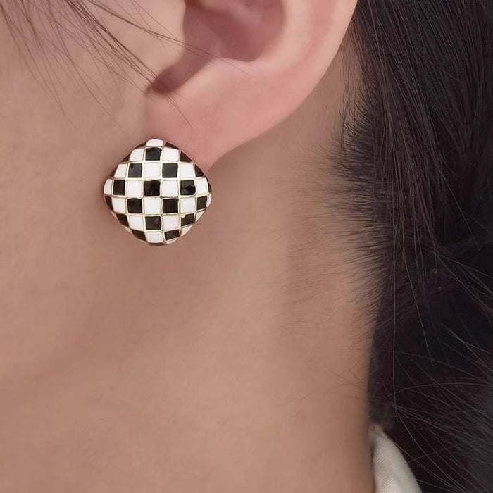 Wholesale Square Checkerboard Alloy Earrings JDC-ES-Chengx006