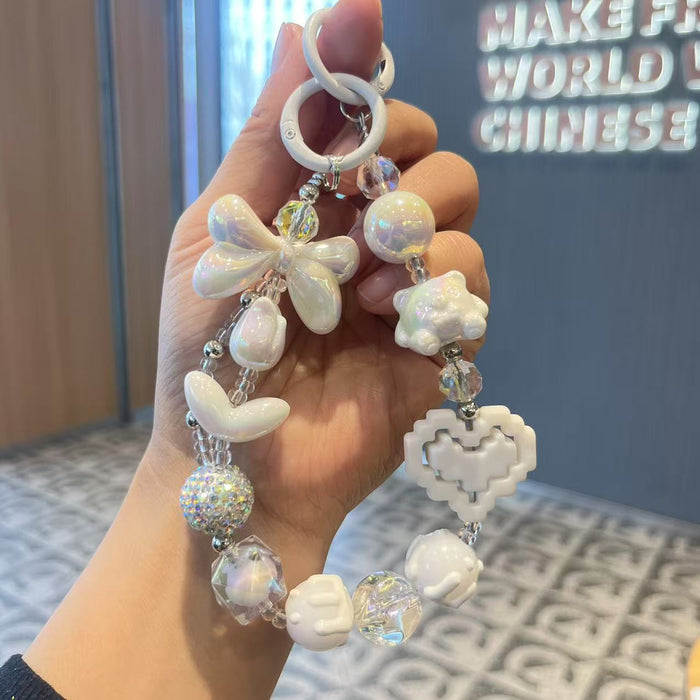 Wholesale Painted handmade bead bow keychain pendant with washer, crystal rhinestone keychain