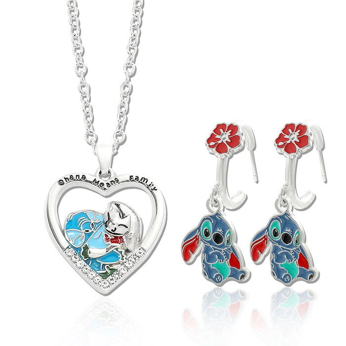 Wholesale Love Pendant Cartoon Little Red Flower Oil Drop Earrings Necklace JDC-NE-BS012