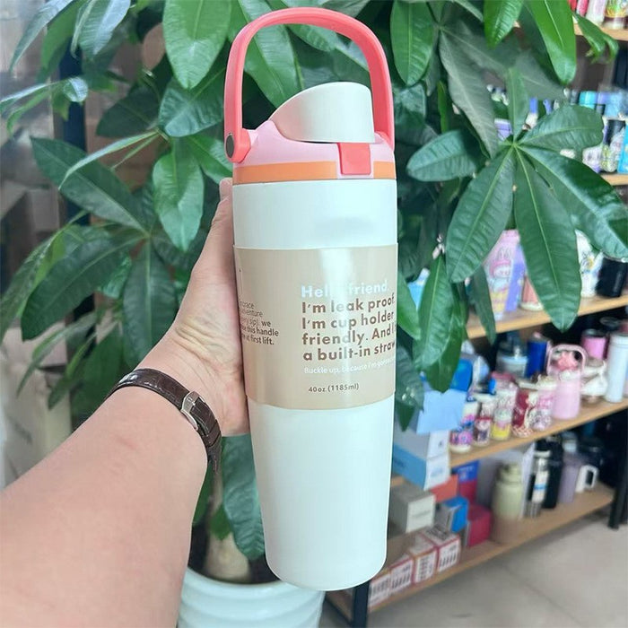 Wholesale Cartoon fruit cup stainless steel thermos cup large capacity portable double drinking cup outdoor sports kettle