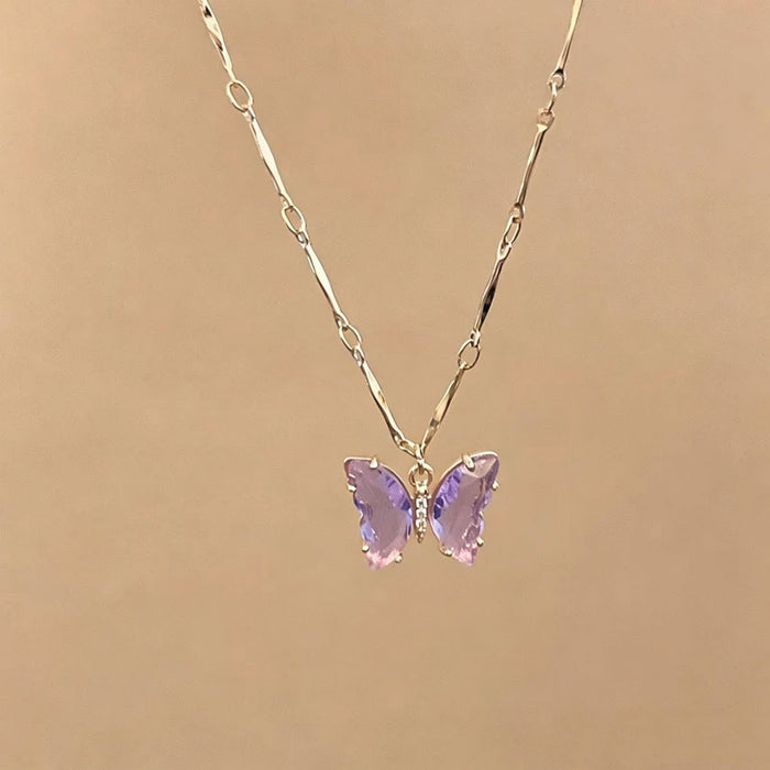 Wholesale Butterfly Double Layer Tassel Choker Necklace Metal Crystal Summer Chic Jewelry MOQ≥2