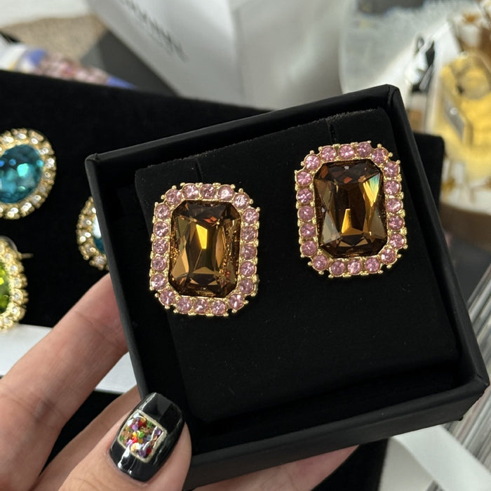 Wholesale Light luxury high-end earrings with a niche design and colorful rhinestone silver needle earrings