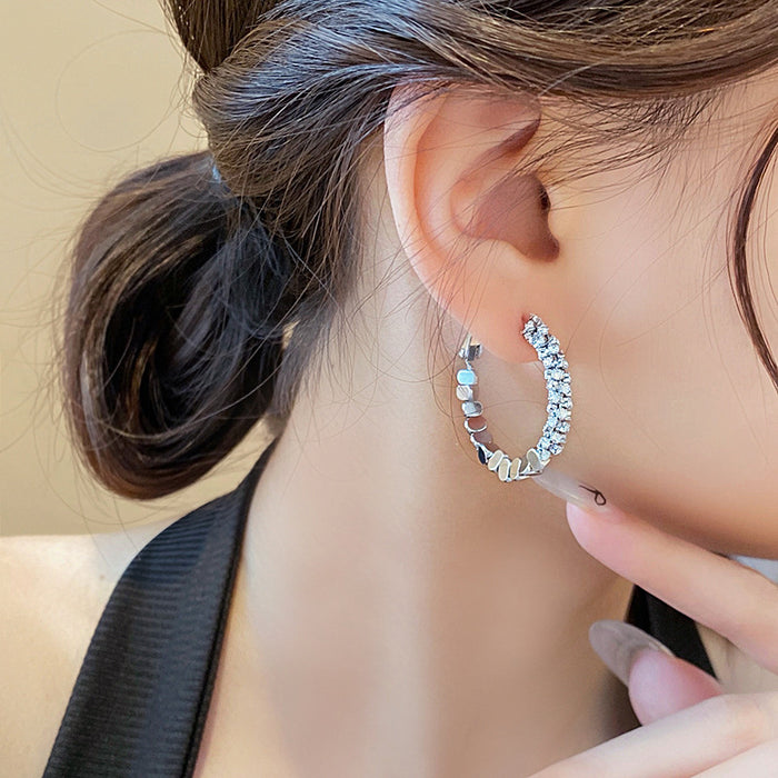 Wholesale Zircon spliced metal earrings, personalized earrings, versatile and fashionable earrings