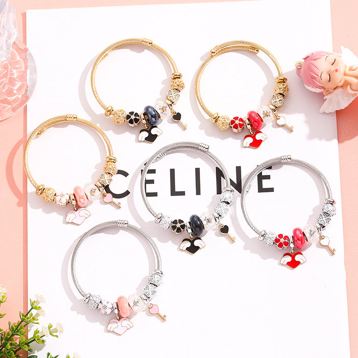 Wholesale Stainless Steel Adjustable Beaded Bracelet with Angel Wing Pendant for Party Jewelry