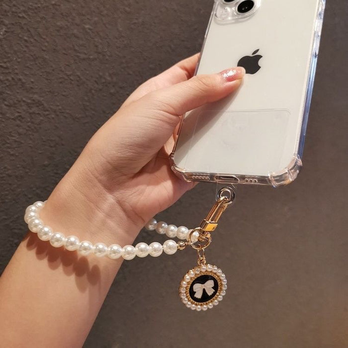 Wholesale Glass pearl bead mobile phone chain bow accessory pendant