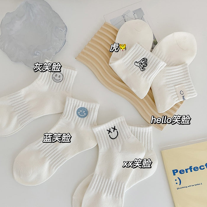 Wholesale Socks Embroidered Smiling Face Middle Socks Sports Long Socks