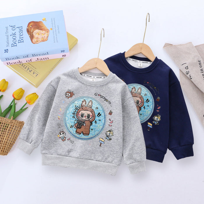 Wholesale Boys'  round neck sweatshirt for boys in autumn,  new style Chinese cotton sweatshirt for children,  trendy printed sweatshirt with double-sided sequins