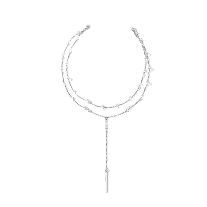 Wholesale Pearl Sweater Chain Necklace Geometric Choker Multi-Layer Zinc Alloy Jewelry