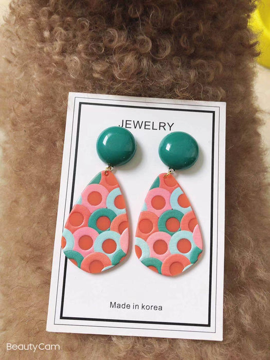 Wholesale Doll Ethnic Style Color Abstract Block Embossed Acrylic Simple Silver Earrings for Women