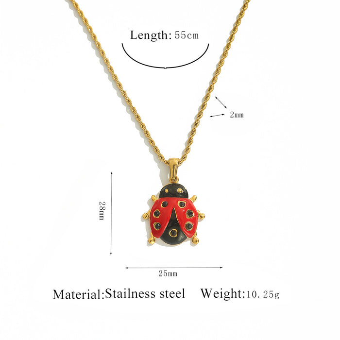 Wholesale Colorful Enamel Ladybug Stainless Steel Necklace