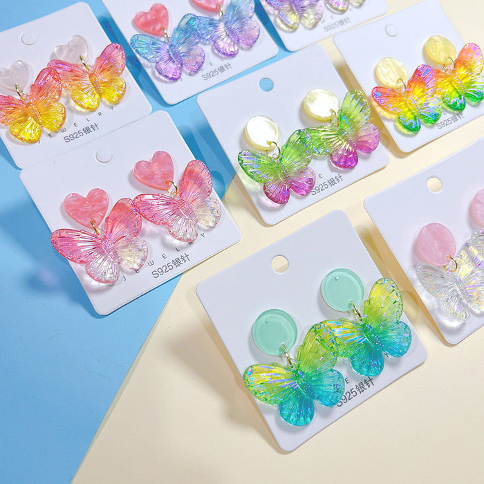 Wholesale Acrylic Colorful Butterfly   Silver Pin Earrings JDC-ES-PinHeng002