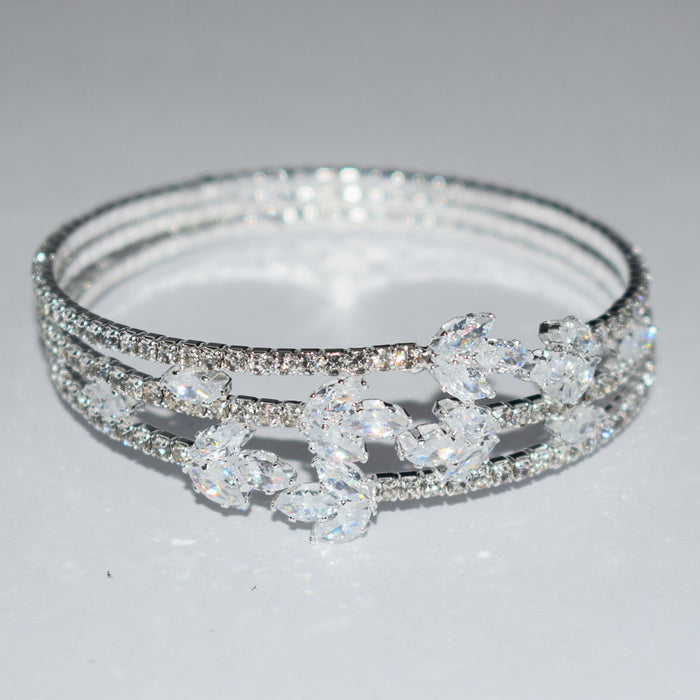 Wholesale Leaf Design Zircon Rhinestone Open Bangle Bracelet For Women Wedding Bridal Jewelry Accessory Everyday Wear