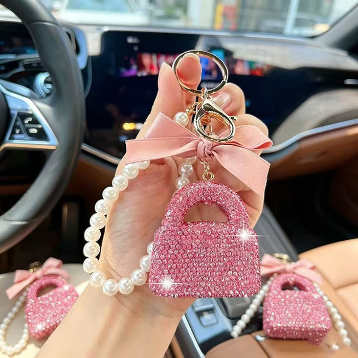 Wholesale Rhinestone Pearl Keychain Bag Charm Fashion Accessory Car Key Gift