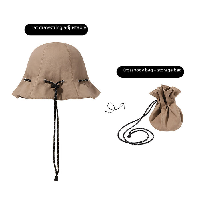 Wholesale Sunscreen hat, drawstring fisherman hat, straight tube storage, foldable crossbody bag, basin hat