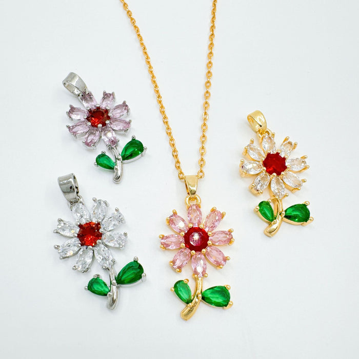 Wholesale Flower Pendant Necklace Gold Plated Copper Rhinestone Jewelry Accessory